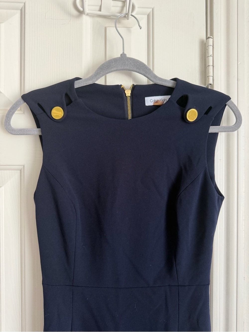 Calvin Klein Navy Sleeveless Tunic with Gold Button Detail